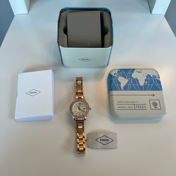 Fossil Stella Three-Hand Date Rose Gold-Tone Stainless Steel Watch Brand New - Picture 1 of 6
